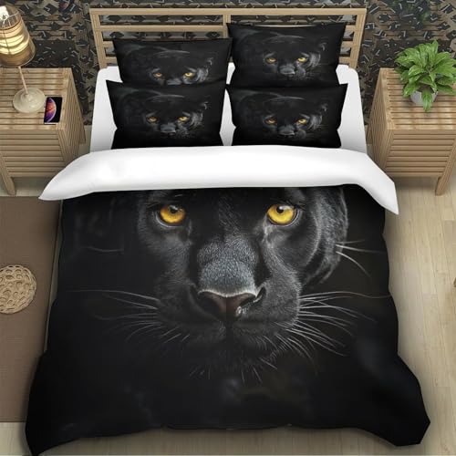 Housse de Couette Panthère Noire 3D Microfibre Résistante 220x240cm - 5