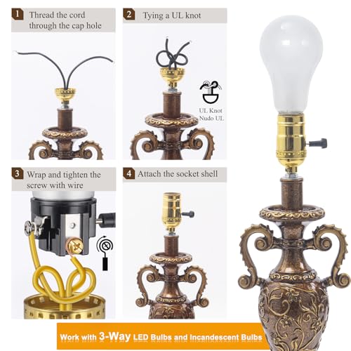 dicuno ul listed 3-way lamp socket replacement e26 standard threaded base light socket turn switch knob for low-medium-high light settings diy project table floor lamp repair kit 1-pack gold