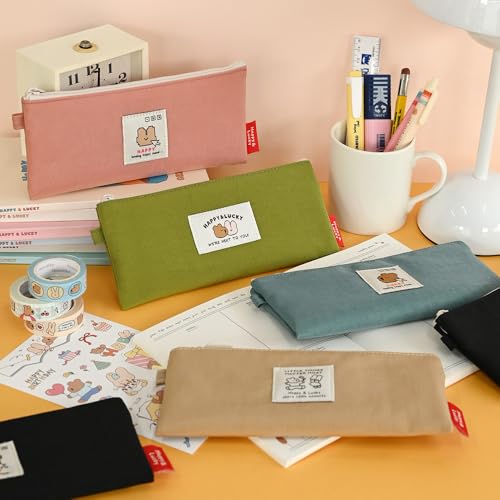 Image of Monolike Happy and Lucky Daily pen case, Mint - Slim Water-Resistant Nylon Pen Pouch, Aesthetic Vivid Stationery Organizer for Office
