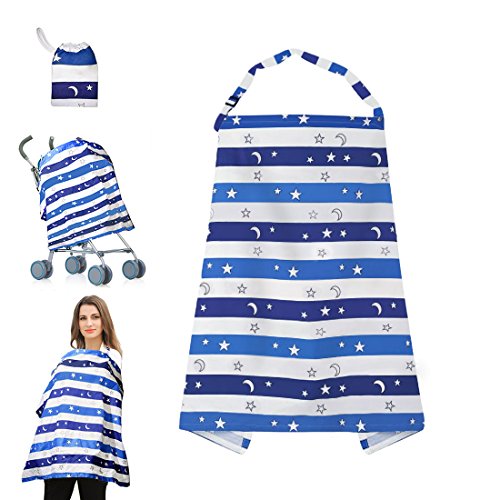 Image of Kyapoo Nursing Breastfeeding Cover Lightweight Breathable 100% Cotton Nursing Apron for Breastfeeding Rigid Neckline Full Coverage and Adjustable Strap Blue
