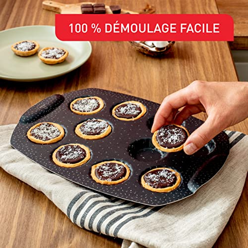 Tefal Moule gâteau 10 mini tartelettes Revêtement antiadhésif Aluminium recyclé et recyclable Pâtisserie bien dorée Fabriqué en France PerfectBake Mini J5735002 - vue 4