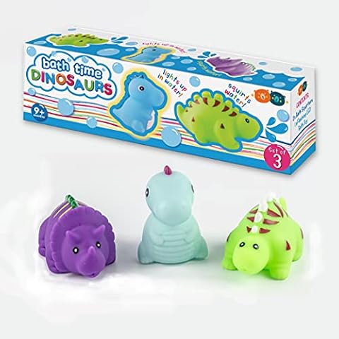 Buddy & Barney - Bath Toy Water Squirters SET OF 3 DINOSAURS. 2 x Water Squirting and 1 x Flashing LED Light-Up Dinosaur Cover