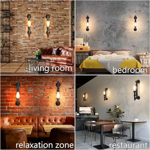 Image of Farmhouse Antique Wall Sconce Set of 2 Rustic Vintage Steampunk Water Pipe Sconce Lights E26 Industrial Wall Mount Lamp Gothic Lighting Fixture Rustic Wall Lighting for Living Room Hallway Bar