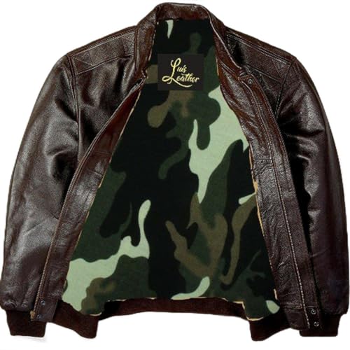 Image of SID Men's Big and Tall Leather Flight Jacket, Biker Jacket With Military Print Inside