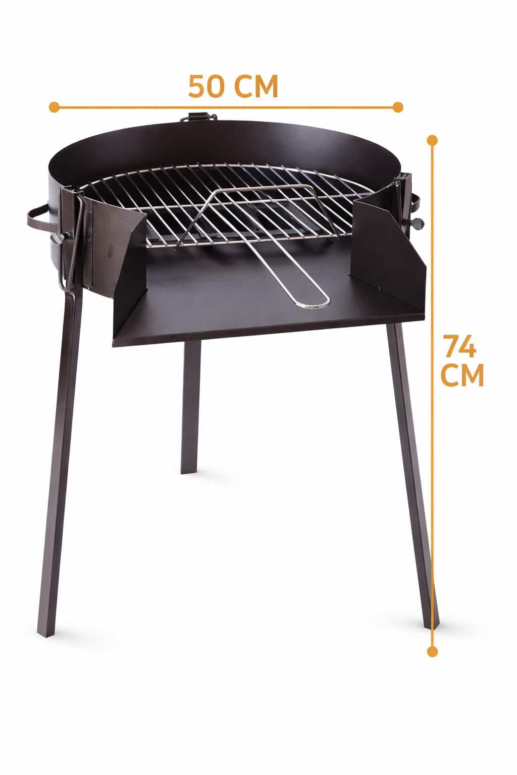 Barbacoa de Carbón Redonda Portátil con Parrilla Elevable – Acero Resistente para Jardín y Terraza (50 CM)