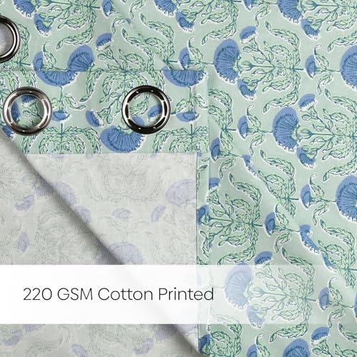 Image of haus & kinder Digital Printed Cotton Window Curtains 5 Feet Long Pack of 2 Window Curtains, 5 Feet Curtains for Window (Rosette, Blue 130x152 CM)