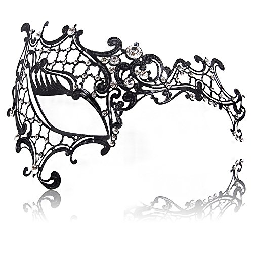 FaceWood Masquerade Mask for Women Ultralight Metal Mask Shiny Rhinestone Venetian Pretty Party