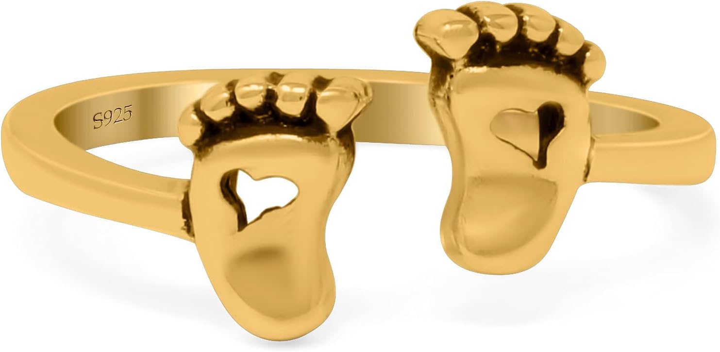 Blue Apple Co. Baby Feet Band Oxidized Ring Solid 925 Sterling Silver Thumb Ring