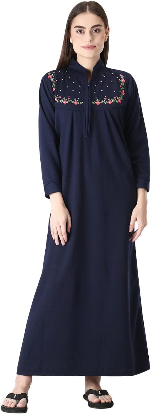 ABACADA'S GAJAB Women's Fleece Solid Maxi Nighty