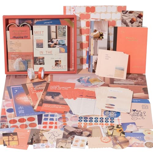 JOYCHOIC Scrapbooking Kit, Sunset Journaling Supplies, Junk Journal Materials, Large Aesthetic Scrapbook Collection for Women, Stationery DIY Arts Craft, Adults