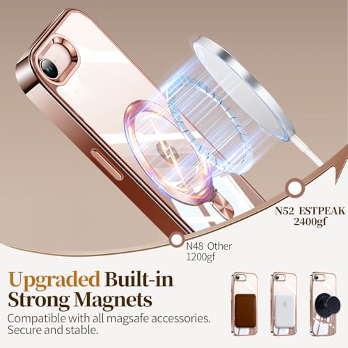 Image of ESTPEAK Desert Titanium CD Mag-Stand Case for iPhone 16e Case with Invisible Magnetic Ring, [Fit for MagSafe] [Never Yellowing] Top Clear Phone Case Cover for iPhone 16e 6.1 inch Men Women, Rose Gold