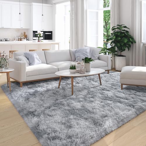 Chicrug Soft Area Rugs for Bedroom Living Room Plush Fluffy Rug 3x5 Feet, Shag Furry Area Rug Carpet Non Shedding for Nursery Children Kids Girls Room Home Decorative, Grey and White