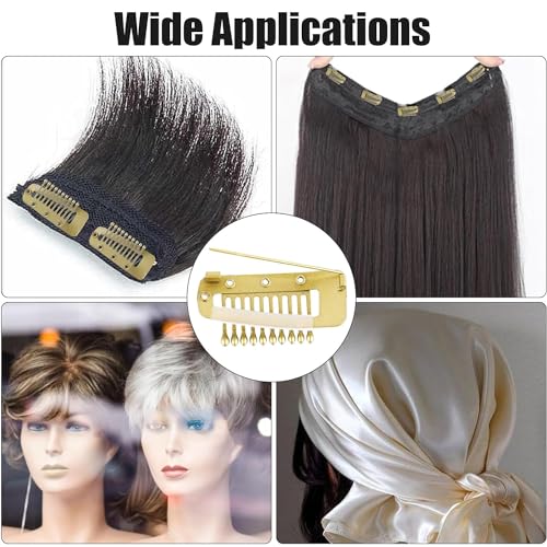 Image of INHEAVEN 12 pcs Wig Clip with Safety Pins, 10-Teeth Hair Extension Snap Clips Invisible Strong Wig Combs to Secure Wig No Sew Chunni Grip Dupatta Clips Hijab & Tikka(Gold) (12)