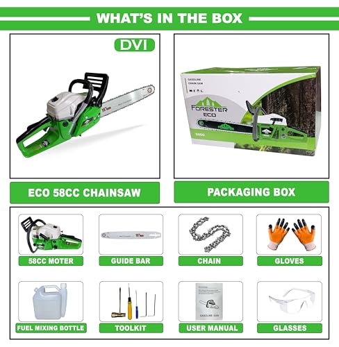 Image of DVI Heavy Duty Forester Chainsaw With 2 Stroke 58CC Air Cooled Petrol Engine Power With 16 inch inch Blade /Bar Ideal Use For Farm, Garden Tree Cutting, Wood Cutting.