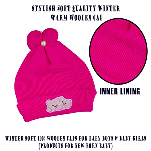 Image of Pack of 2 100% Woolen Cap for New Born Baby | Winter Warm Cap | Baby hat Cap for Winter | Woolen Cap for Baby, Kids