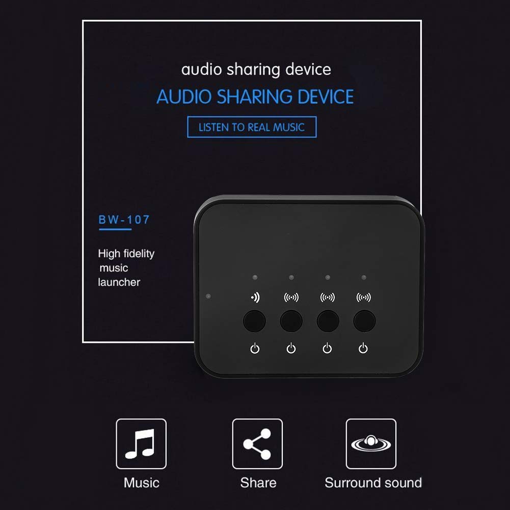 Adapter Audio Bluetooth, Przewodowy Bezprzewodowy Adapter Audio Stereo Bluetooth 4.0 3,5 Mm Urządzenie do Udostępniania Muzyki 1 na 3 Wyjścia Bezprzewodowy Rozdzielacz