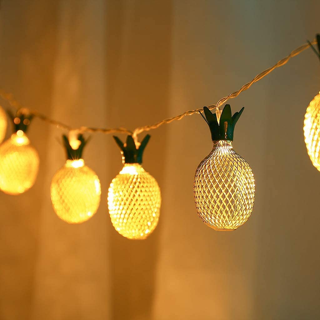 HULA Pineapple String Fairy Lights, 1.5M 10LED Geometric String Lights Pineapple String Lights Metal Fairy Lights Battery Operated for Indoor Outdoor (Warm)