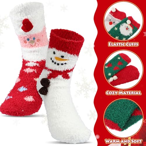 Image of Twistover 6 Pairs Christmas Fuzzy Socks Holiday Slipper Xmas Bed Socks with Gift Box for Holiday Adult Xmas Gifts