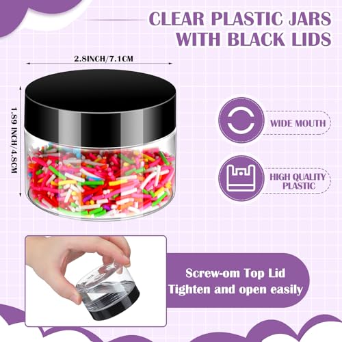 Image of Aoriher 150 Pcs Clear Plastic Jars with Lids Round Containers,4 Oz,Black