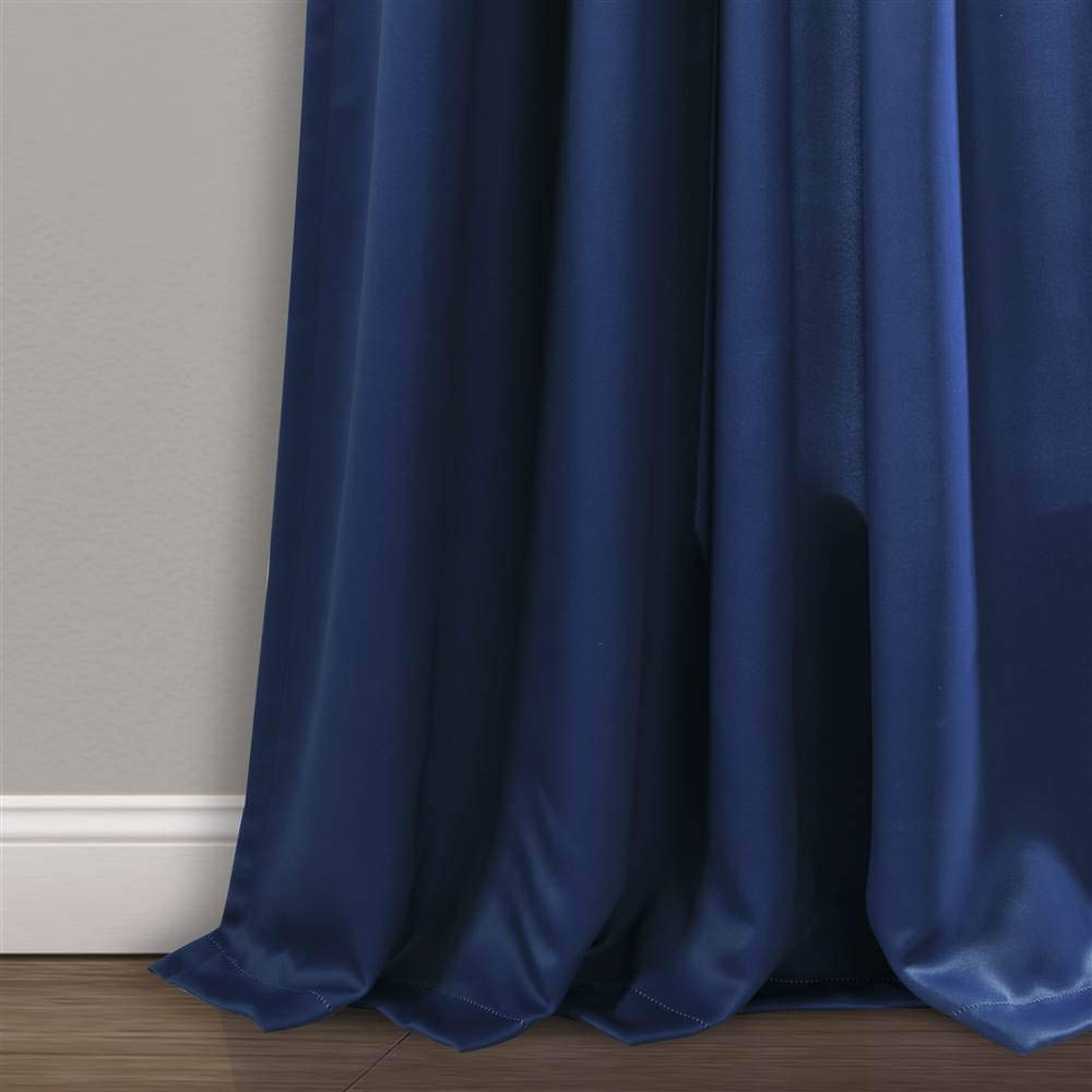 Lush Decor - Paire de Rideaux de fenêtre filtrant la lumière avec Motif Fleurs, Rideaux Modernes pour Salon, Salle à Manger, Chambre, 132 x 241,3 cm (l x L) + Bordure de 5 cm, Bleu Marine