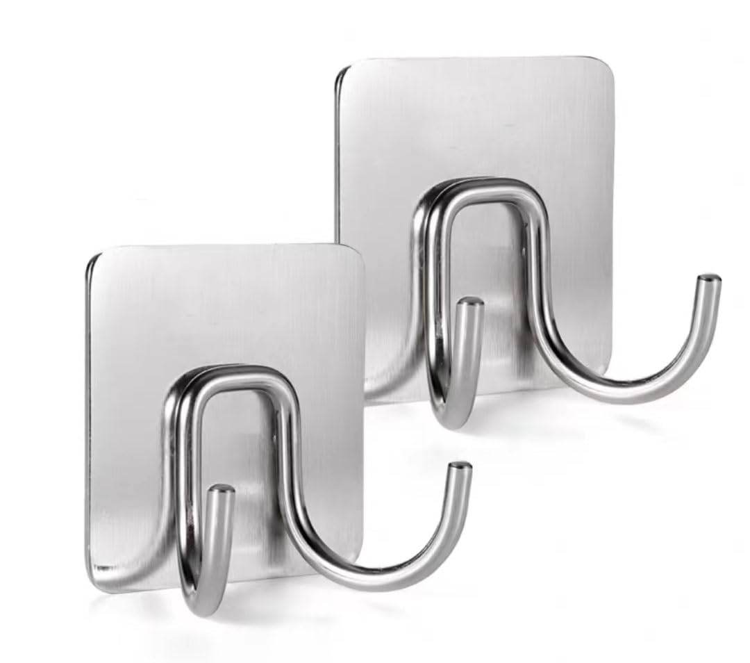 Lcanallyms Silver Wall Hooks, 304 Stainless Steel Self Adhesive Hook Stick On Wall Hooks For Hanging Towels For Bathroom, Towel Hanger Matte Black,3Pcs(,2Pcs)