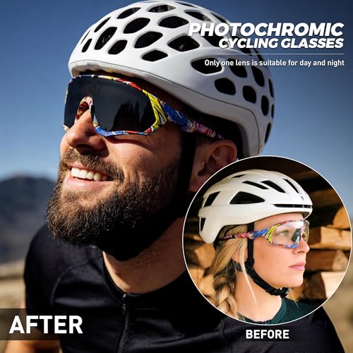 Image of KAPVOE Photochromic Cycling Glasses Men Women Mountain Bike Sunglasses Clear MTB Bicycle Riding - Pack of 1