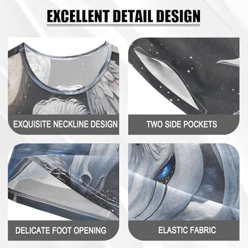 ALAZA White Horse Moon Space Pajamas Set Short Sleeve Cotton Sleepwear Summer Pjs 2 Piece 5-14Y4