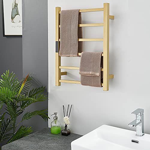 Ewdphw 335-512-947 Gold Heated Towel Warmer Rack Bathroom Accessories, Wall Mounted Electric Heated Towel Rail 6 Bars Stainless Steel Electric Drying Racks With Timer, Home Towel Warmer Radiator, Hardwired thumb #2