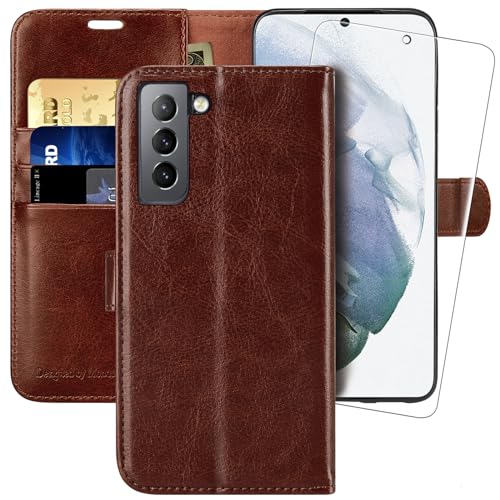 MONASAY Wallet Case Compatible for Galaxy S22+Plus 5G, 6.6 inch [Included Screen Protector][RFID Blocking] Flip Folio Leather Cell Phone Cover with Credit Card Holder, Brown