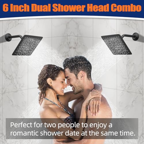 Sistema de ducha termostático negro con tres cabezales, incluyendo cabezal de lluvia de 16" montado en techo y 2 cabezales de pared de 6" con 4 funciones, sistema de ducha de cuerpo completo que puede funcionar simultáneamente miniatura 2