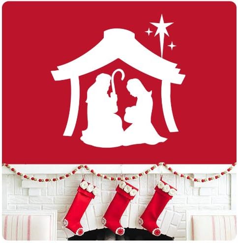 Calcomanía de pared con diseño de belén de Joseph Mary Jesus, Feliz Navidad, Temporadas Saludos, Felices Fiestas, Signo de Santa Jesús, opciones de