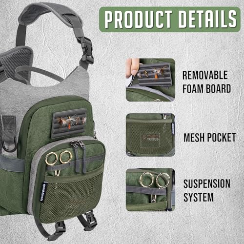 QulayQualy Fly Fishing Chest Pack Vest Tackle Fly Bag miniatura 2