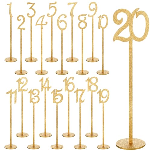 Numéros de table 1-20 en bois doré avec socle pour mariage