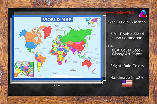 World Map Poster And Usa Map With Extra Features - Laminated Educational Poster (14X19.5 In) – Maps For Kids, Classroom Decorations, Preschool And Elementary Learning, Teacher Supplies #TOP2