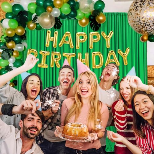 Image of 10 x 7 Feet Green Backdrop Curtain for Partie, Background Curtains for Photoshoot, Birthday, Wedding, Halloween, Thanksgiving, Christmas, New Year Party Decorations 5Ft x 7Ft, 2 Panels
