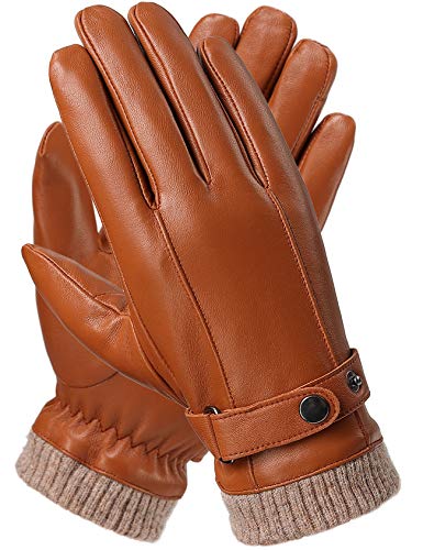 本革手袋 メンズ スマホ対応 全指対応 紳士のおしゃれ 羊革 グローブ 防寒手袋 ナッパ レザー ビジネス 自転車 通勤 ビジネス 裏起毛 柔らか 暖かい プレゼントにも最適 オレンジ