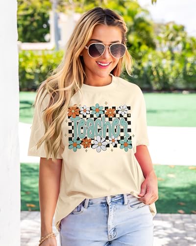Teacher Life Shirt Teach T-Shirt: Women Back to School Teaching Tees Kindergarten First Day of School Casual Tee Tops4