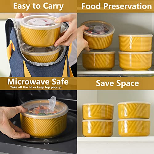 Adewnest Ceramic Bowl With Lid: 5 Inch Porcelain Bowls Set With Lids For Lunch, Picnic - Microwave Oven Safe Serving Bowls Set Of 4 - Salad, Soup, Food Containers - 20 Oz Meal Prep Bowls (Yellow) #TOP5