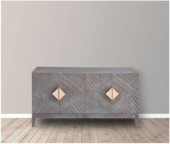 HomeStock Island Oasis Port Abiel 55" Mango Wood Sideboard Buffet Cabinet Four Doors Ornate Carving Vintage Gray Finish 19" D x 55" W x 30" H
