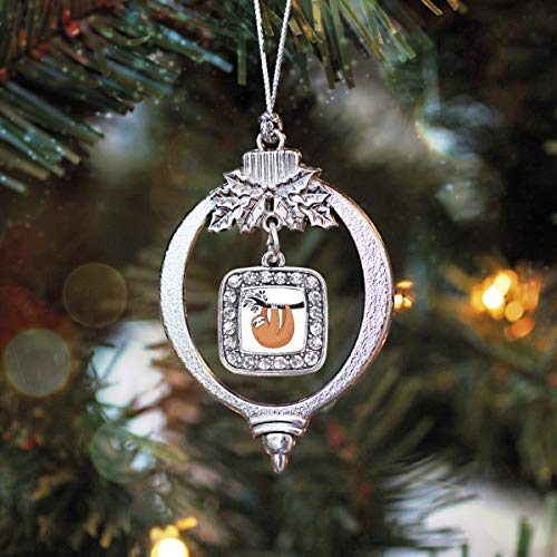 Inspired Silver - Sloth Charm Ornament - Silver Square Charm Holiday Ornaments With Cubic Zirconia Jewelry #TOP1