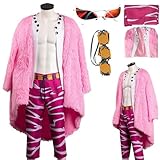 FAHKOM Donquixote Doflamingo Cosplay Costume Coat Doflamingo Costume Outfit Jacket Pink Uniform Halloween Men (Pink, Small)