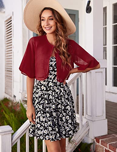 Soteer Sheer Shrugs For Women Short Sleeve Chiffon Cardigan Summer Bolero Shrug, Wine Red Xl #TOP2