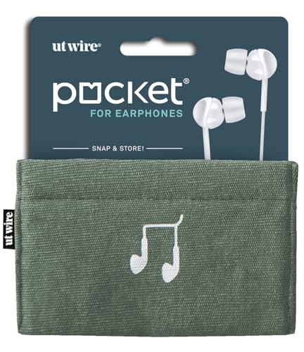 UT Wire Pocket Snap & Store Mobile Earphone Case Pouch, Sage Green with Solid Grey Interior