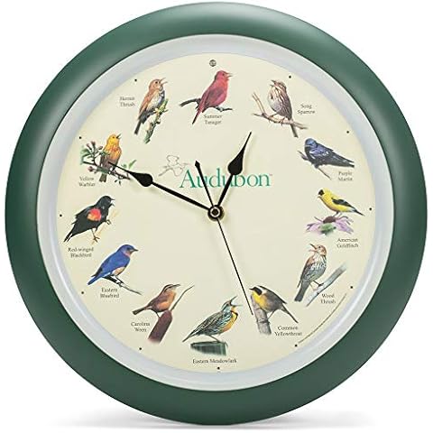 Mark Feldstein & Associates Audubon Singing Bird Wall Clock, 13 Inch Cover
