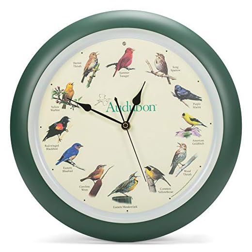 Mark Feldstein & Associates Audubon Singing Bird Wall Clock, 13 Inch