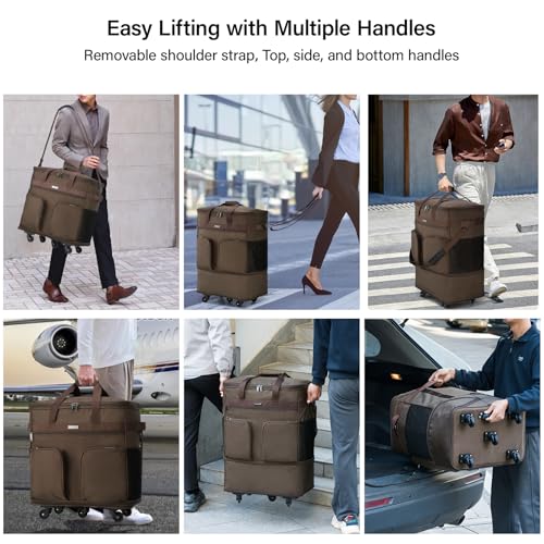 Image of Hanke Suitcases with Wheels Expandable Foldable Luggage Bag Suitcase Collapsible Rolling Travel Bag Duffel Bag for Men Women Lightweight Suitcases without Telescoping Handle, Coffee Upgrade Version 2