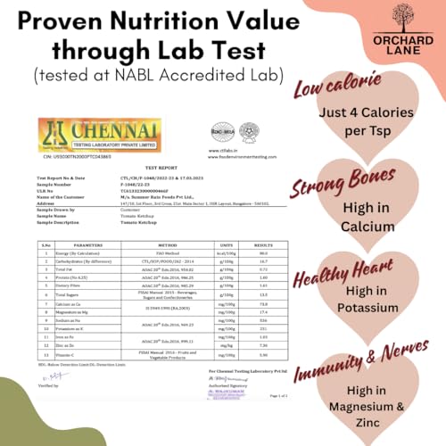 Image of Orchard Lane Organic Tomato Ketchup | Certified Organic, No Preservatives, No Refined Sugar | Less Sweet, Low Calorie, Non Fattening | Healthy Ketchup for Kids & Adults | Glass Bottle | 230g x 2 Pack