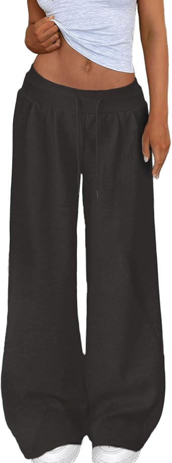Womens Low Rise Sweatpants Y2K Drawstring Waisted Baggy Pants Casual Straight Wide Leg Lounge Track Trousers