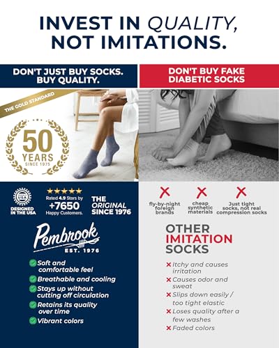 Image of Pembrook Knit Diabetic Socks for Men & Women - 6 Pairs, Wide Non Binding Neuropathy Socks for Women, Smooth Toe Seams