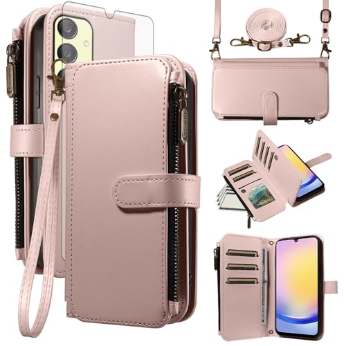 Étui Samsung Galaxy A25 5G Portefeuille avec Chaine et Protection Écran en Verre Trempé